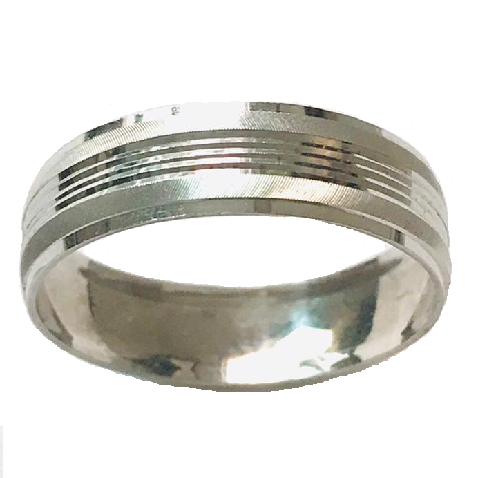 Argolla Matrimonio Tres Lineas Oro Blanco 6mm 2.3g 10k